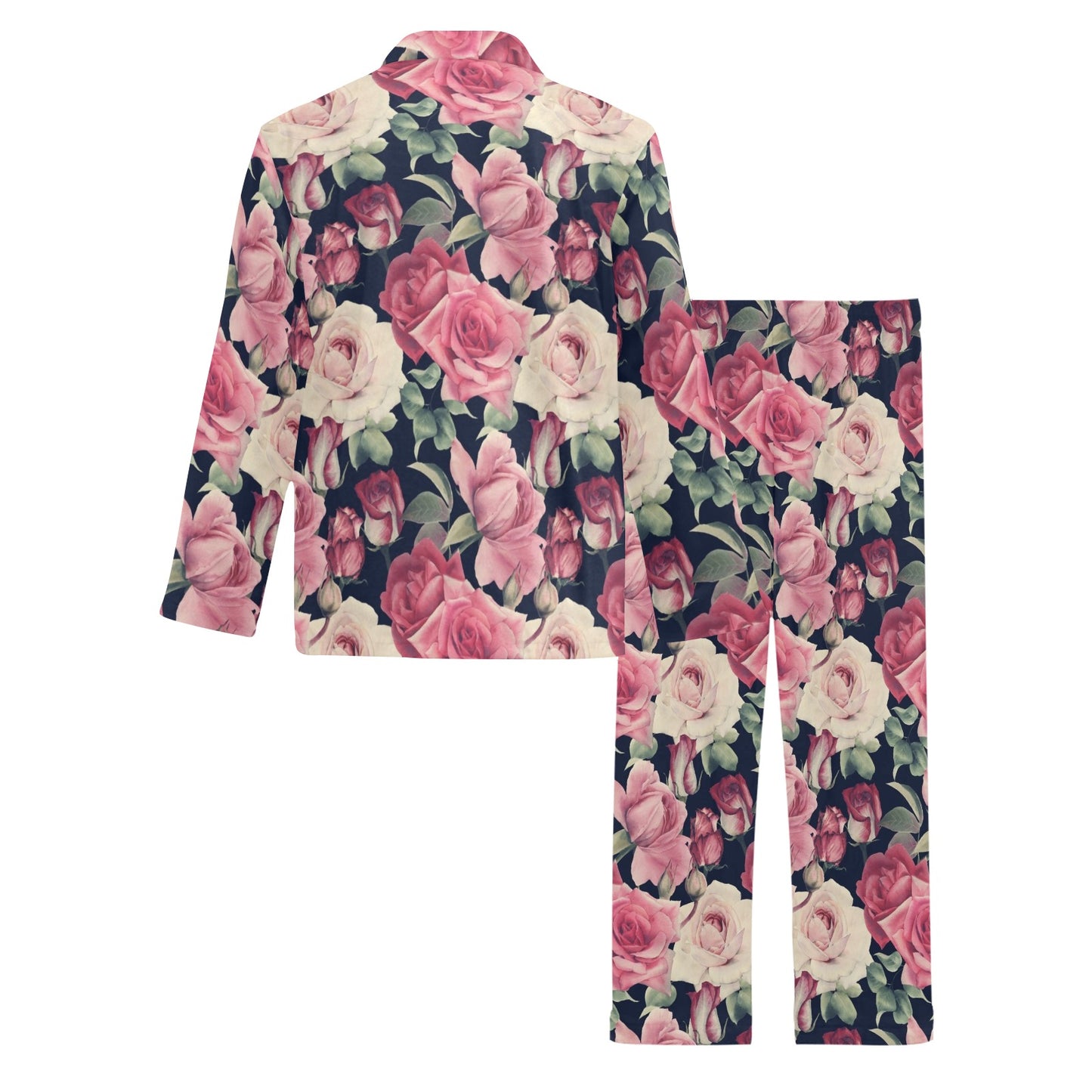 Rose Pattern Print Design RO05 Men's Long Pajama Set