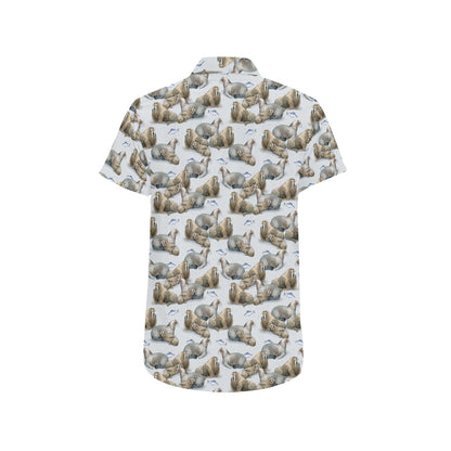 Walrus Print Design LKS401 Men Short Sleeve Button Up Shirt