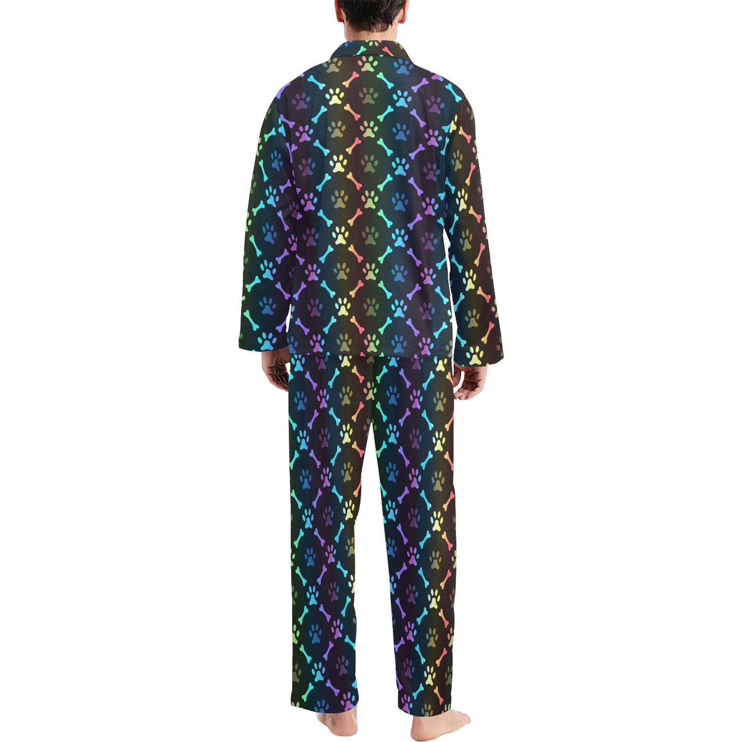 Paw Rainbow Pattern Print Design A01 Men's Long Pajama Set