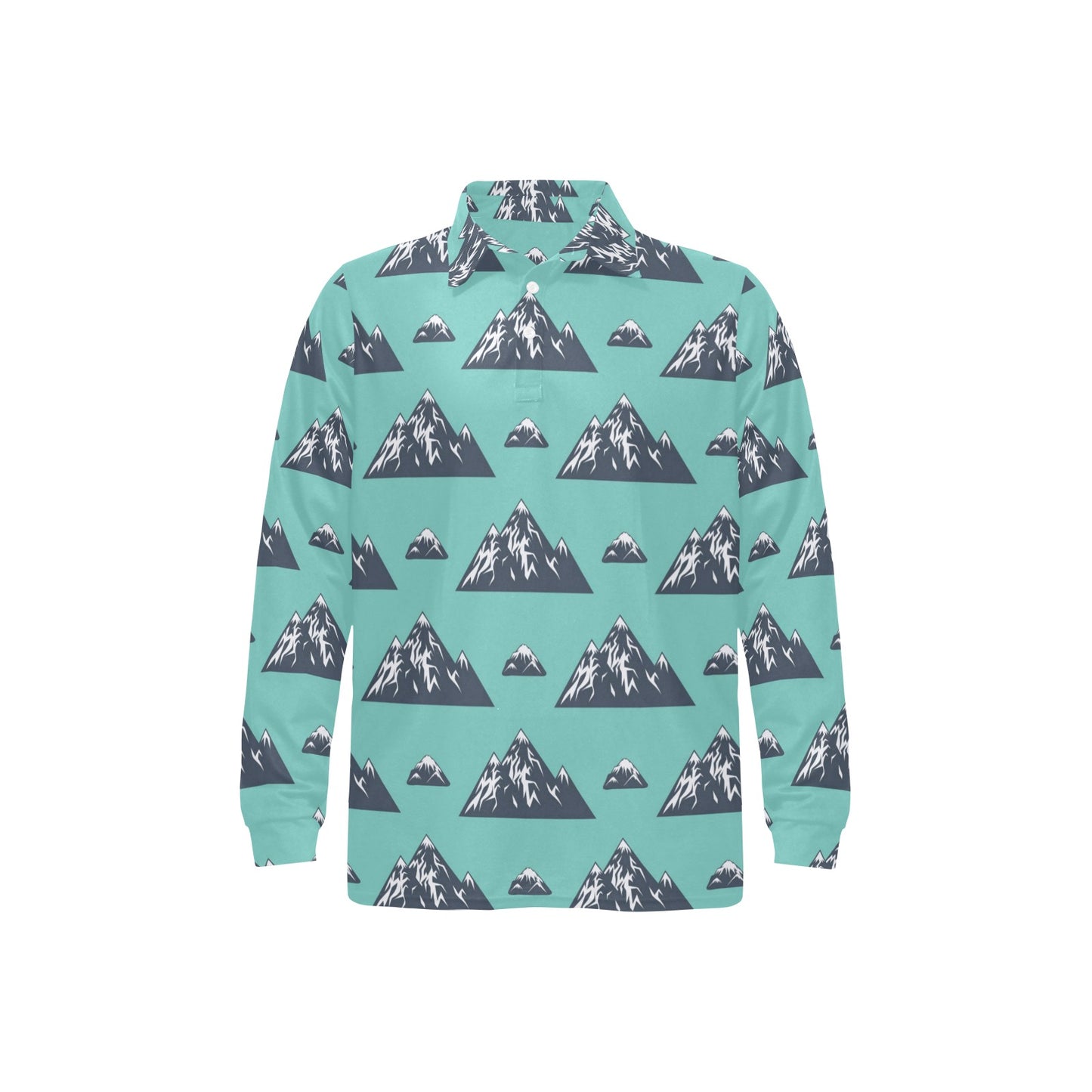 Mountain Pattern Print Design 01 Long Sleeve Polo Shirt For Men's