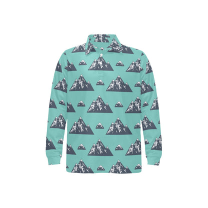 Mountain Pattern Print Design 01 Long Sleeve Polo Shirt For Men's