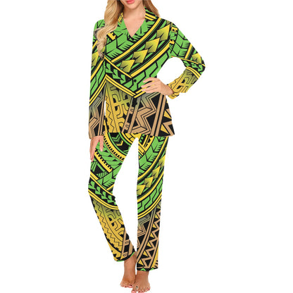 Polynesian Tribal Color Women's Long Pajama Set