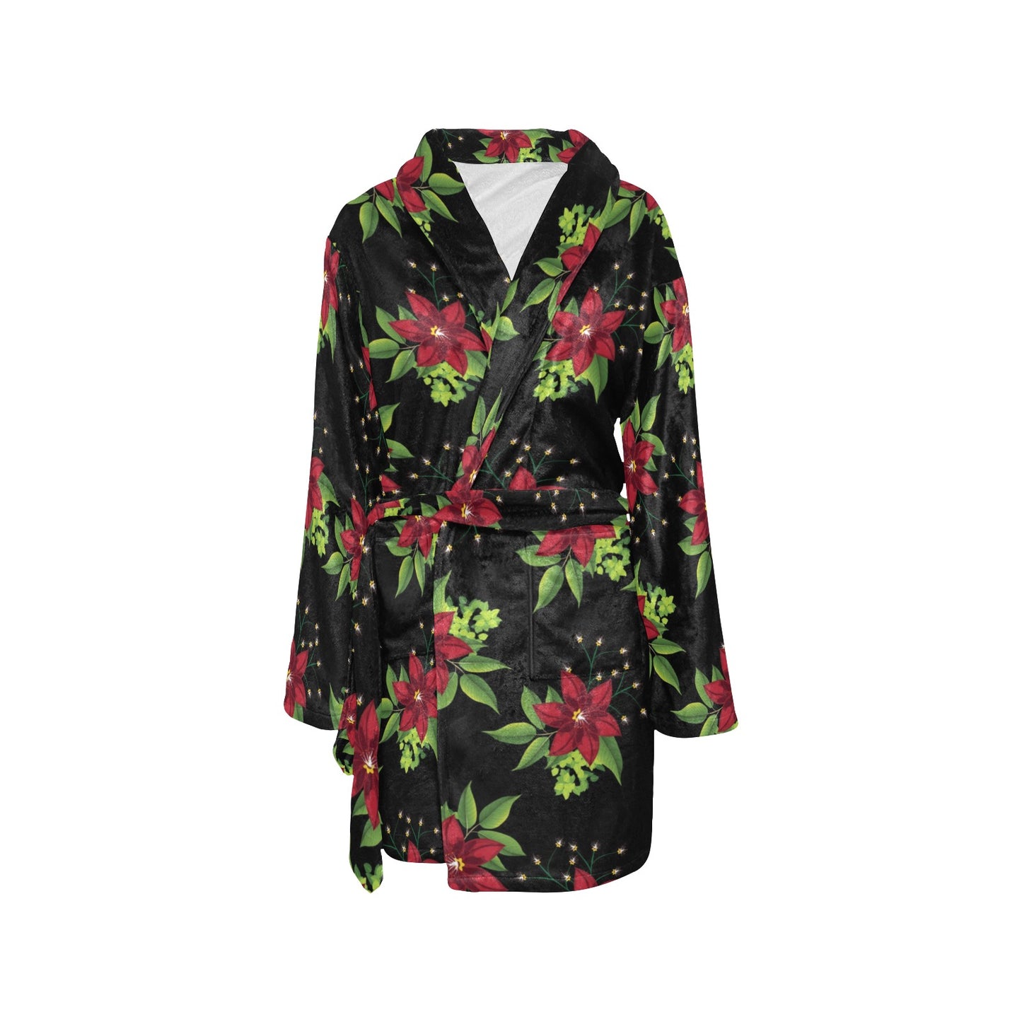 Poinsettia Pattern Print Design A01 Women's Fleece Robe