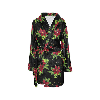 Poinsettia Pattern Print Design A01 Women's Fleece Robe