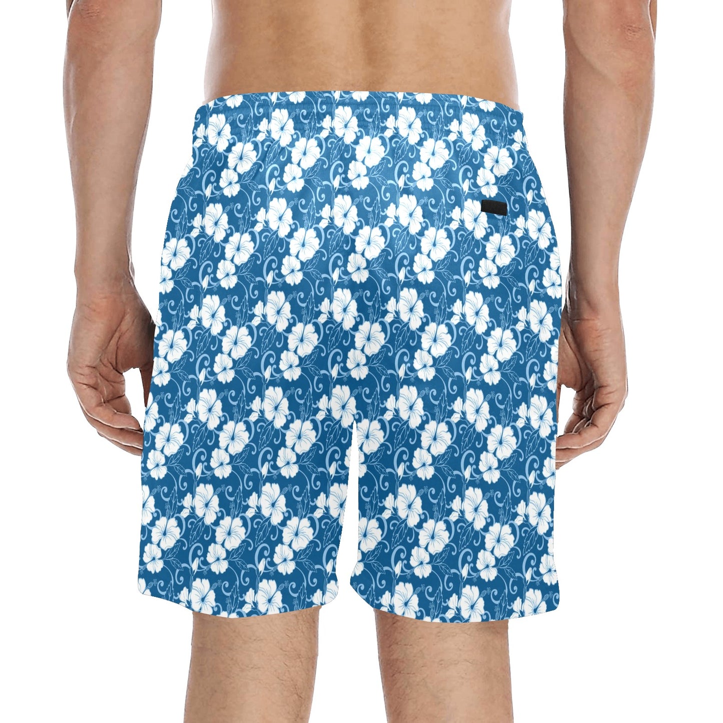 Hibiscus Blue Flower Hawaiian Print Men's Swim Trunks Beach Shorts