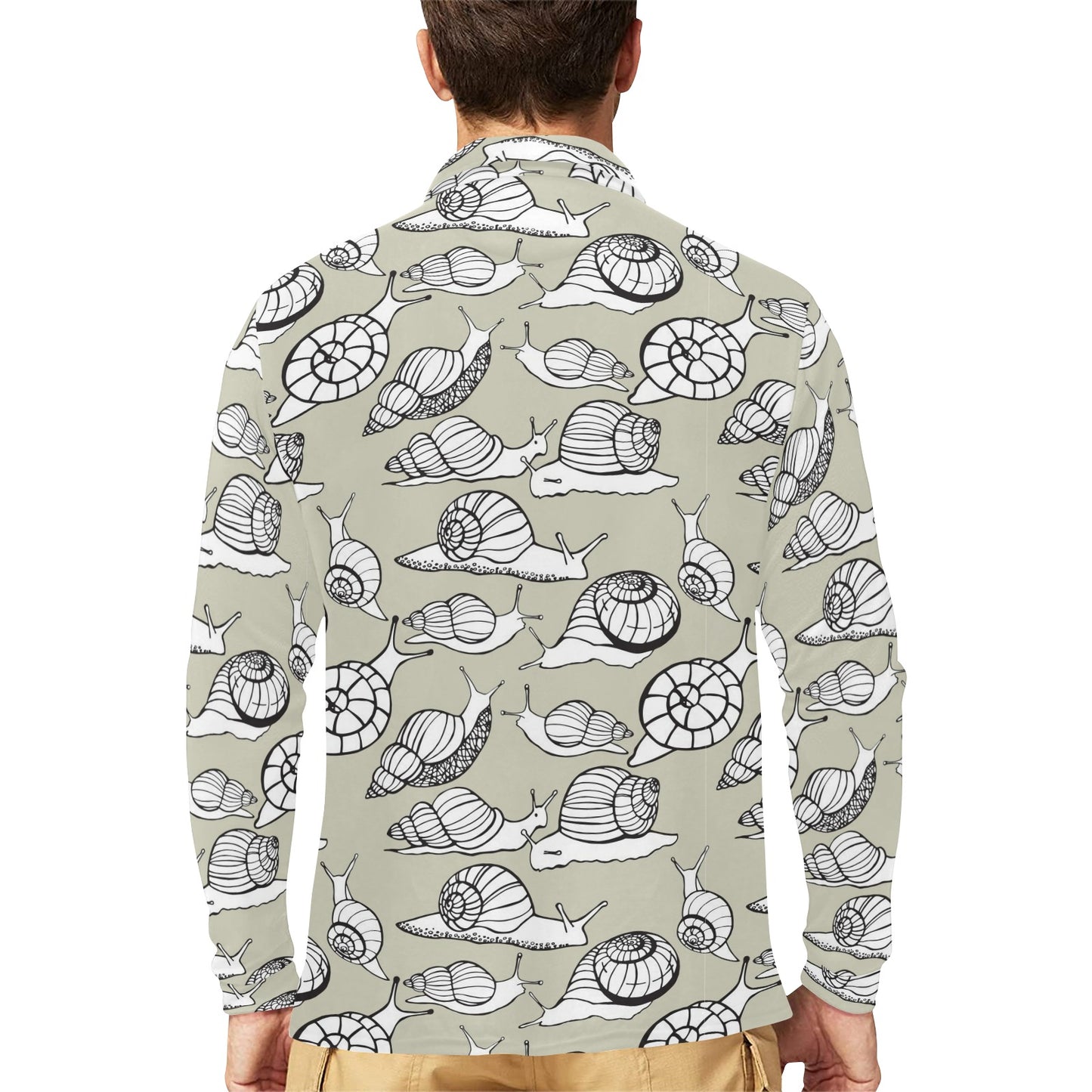 Snail Pattern Print Design 03 Long Sleeve Polo Shirt For Men's