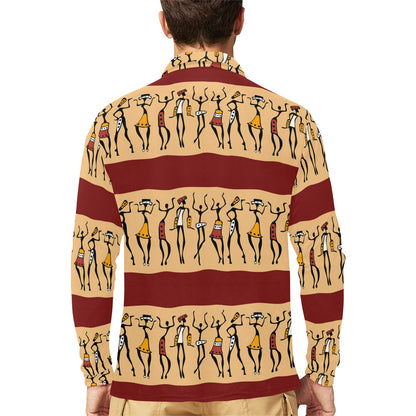 African People Long Sleeve Polo Shirt For Men's