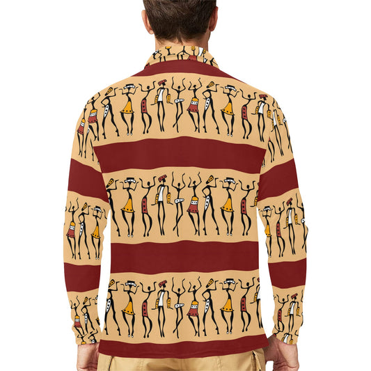 African People Long Sleeve Polo Shirt For Men's