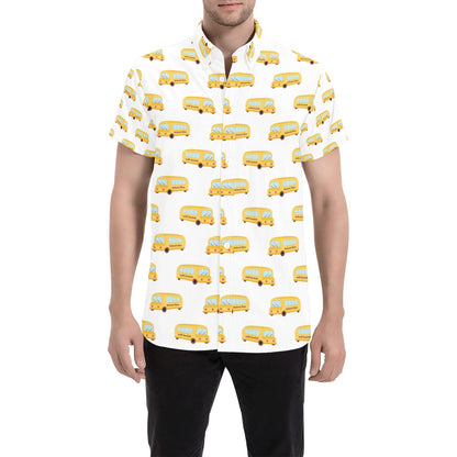 School Bus Print Design LKS306 Men Short Sleeve Button Up Shirt