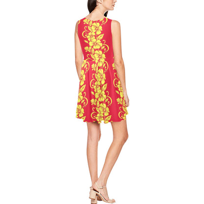 Orange Hibiscus Pattern Print Design HB018 Sleeveless Dress