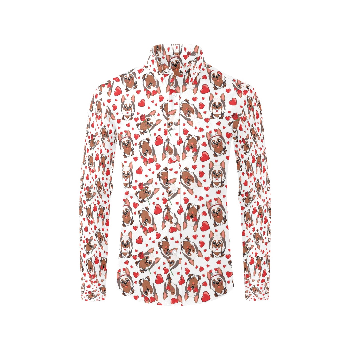 Silky Terriers Heart Print Design LKS302 Men's Long Sleeve Dress Shirt