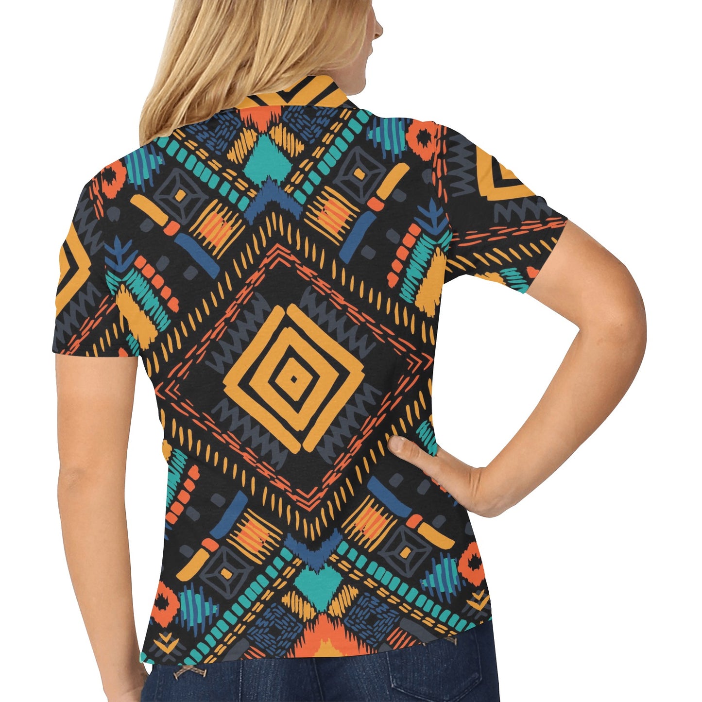 Kente Pattern Print Design 05 Women's Polo Shirt