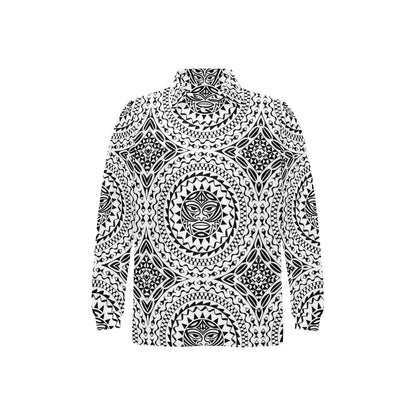 Polynesian Tribal Mask Long Sleeve Polo Shirt For Men's