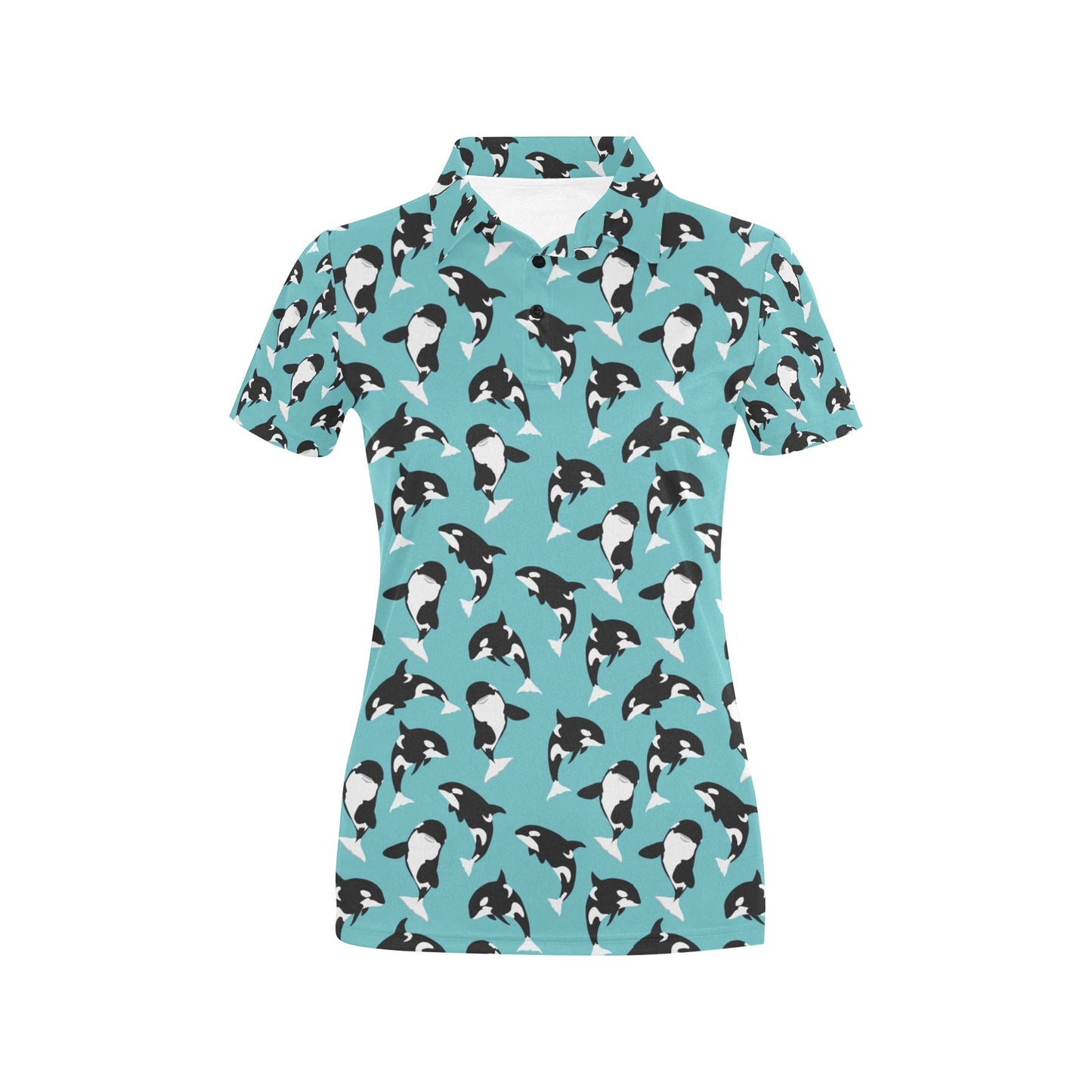 Whale Action Design Themed Print Women's Polo Shirt