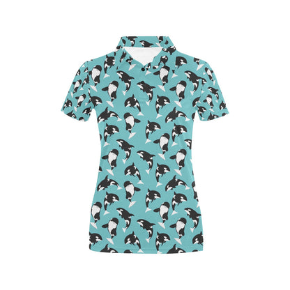 Whale Action Design Themed Print Women's Polo Shirt