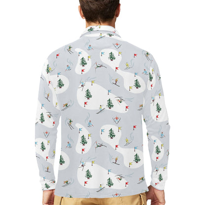 Ski Print Design LKS305 Long Sleeve Polo Shirt For Men's
