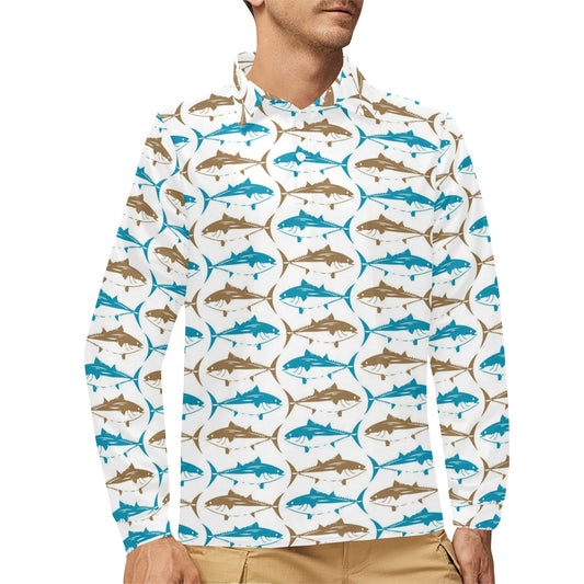 Tuna Fish Print Design LKS301 Long Sleeve Polo Shirt For Men's