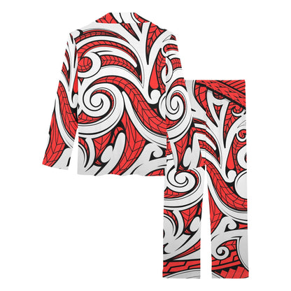 Maori Polynesian Themed Design Print Women's Long Pajama Set