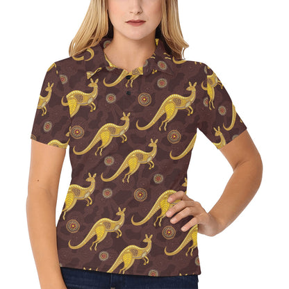 Kangaroos Aboriginal Pattern Print Design 08 Women's Polo Shirt