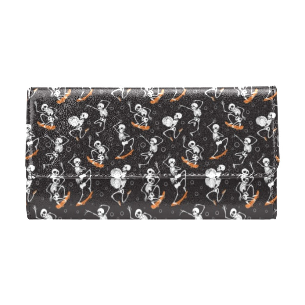 Skateboard With Skeleton Print Design LKS303 Women's Trifold Wallet