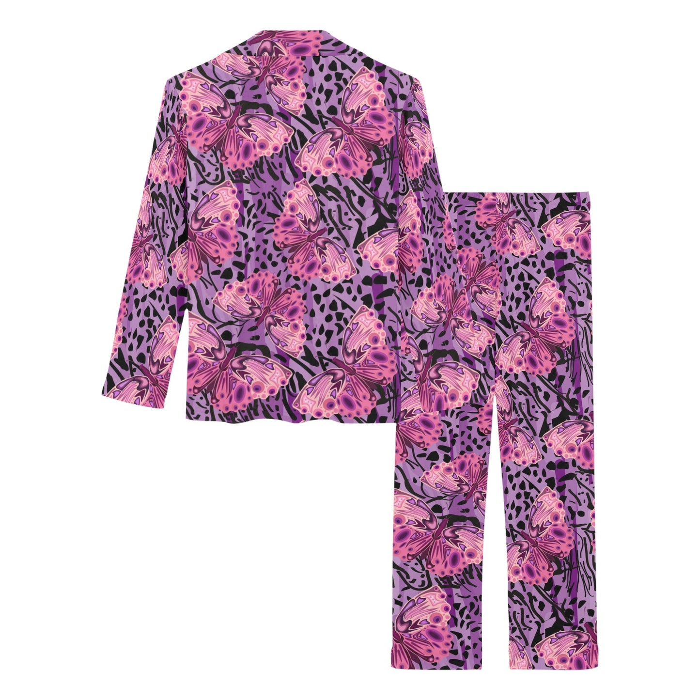 Purple Butterfly Leopard Women's Long Pajama Set