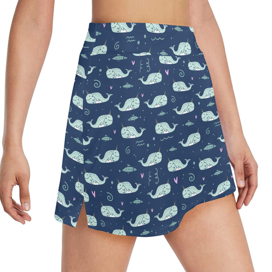 Narwhal Design Print 17" Golf & Pickleball Skort with Pockets