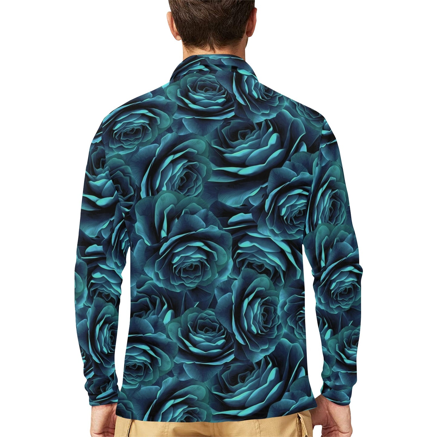 Camellia Pattern Print Design CM04 Long Sleeve Polo Shirt For Men's