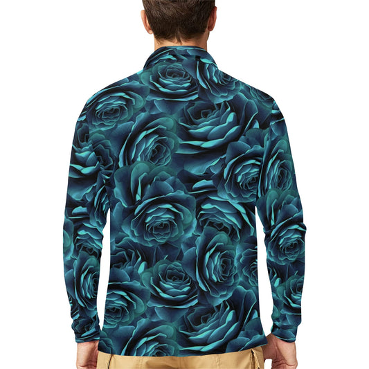 Camellia Pattern Print Design CM04 Long Sleeve Polo Shirt For Men's