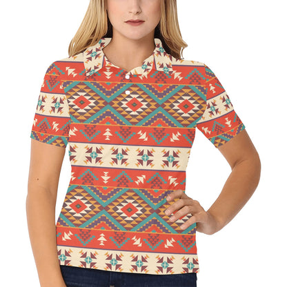 Aztec Red Print Pattern Women's Polo Shirt