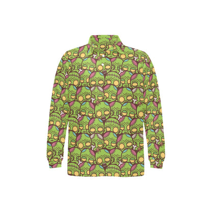 Zombie Head Design Pattern Print Long Sleeve Polo Shirt For Men's