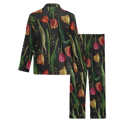 Tulip Embroidered Pattern Print Design TP01 Men's Long Pajama Set