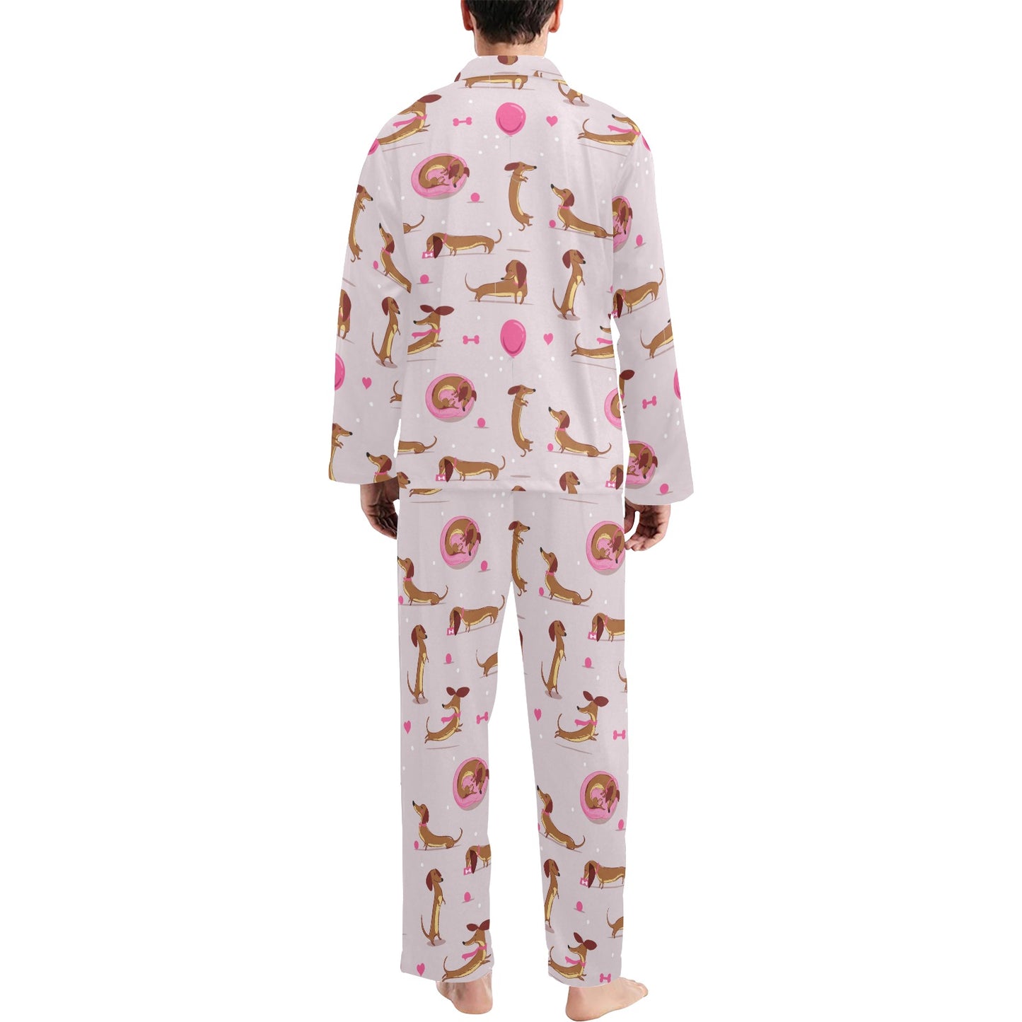 Dachshund Pattern Print Design 10 Men's Long Pajama Set