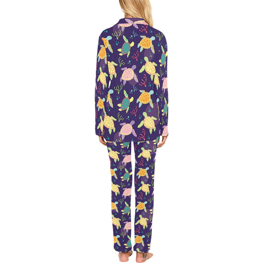 Sea Turtle Color Smile Women's Long Pajama Set