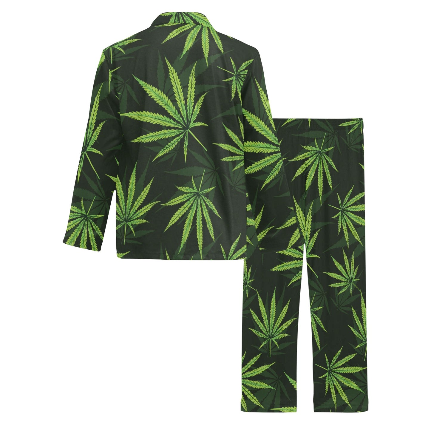 Pot Leaf Pattern Print Design A03 Men's Long Pajama Set