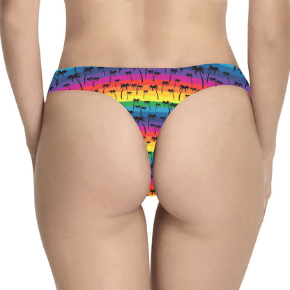 Palm Tree Rainbow Themed Print Women's Thongs