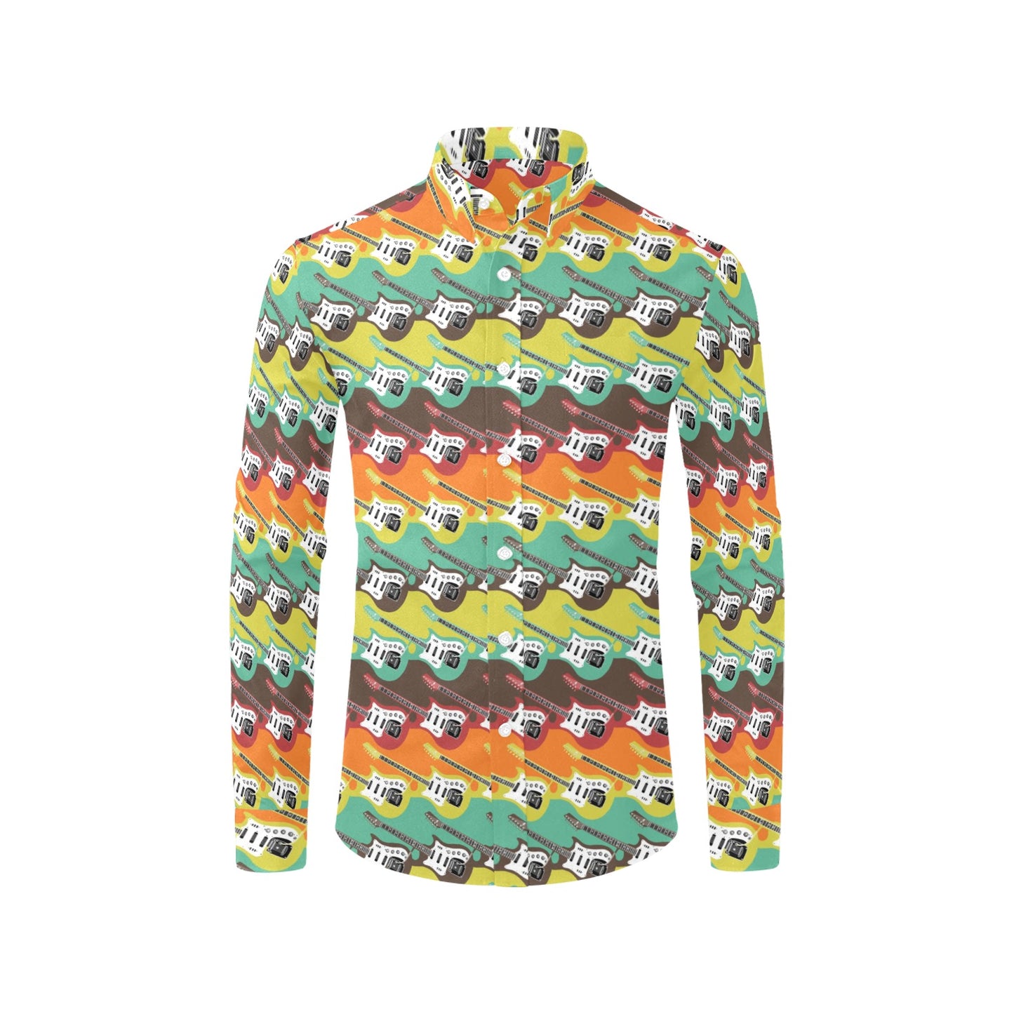 Electric Guitar Print Design LKS401 Men's Long Sleeve Dress Shirt