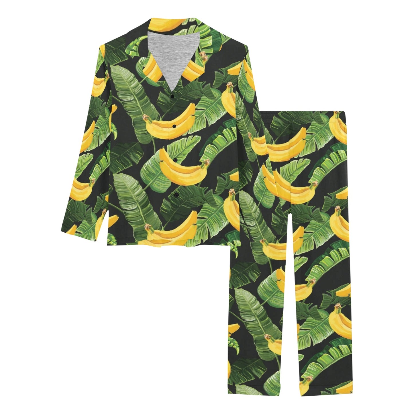 Banana Pattern Print Design BA01 Women's Long Pajama Set