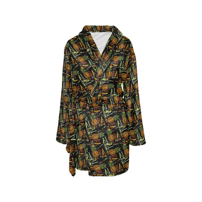 Aloha Hawaii Time Design Themed Print Women's Fleece Robe