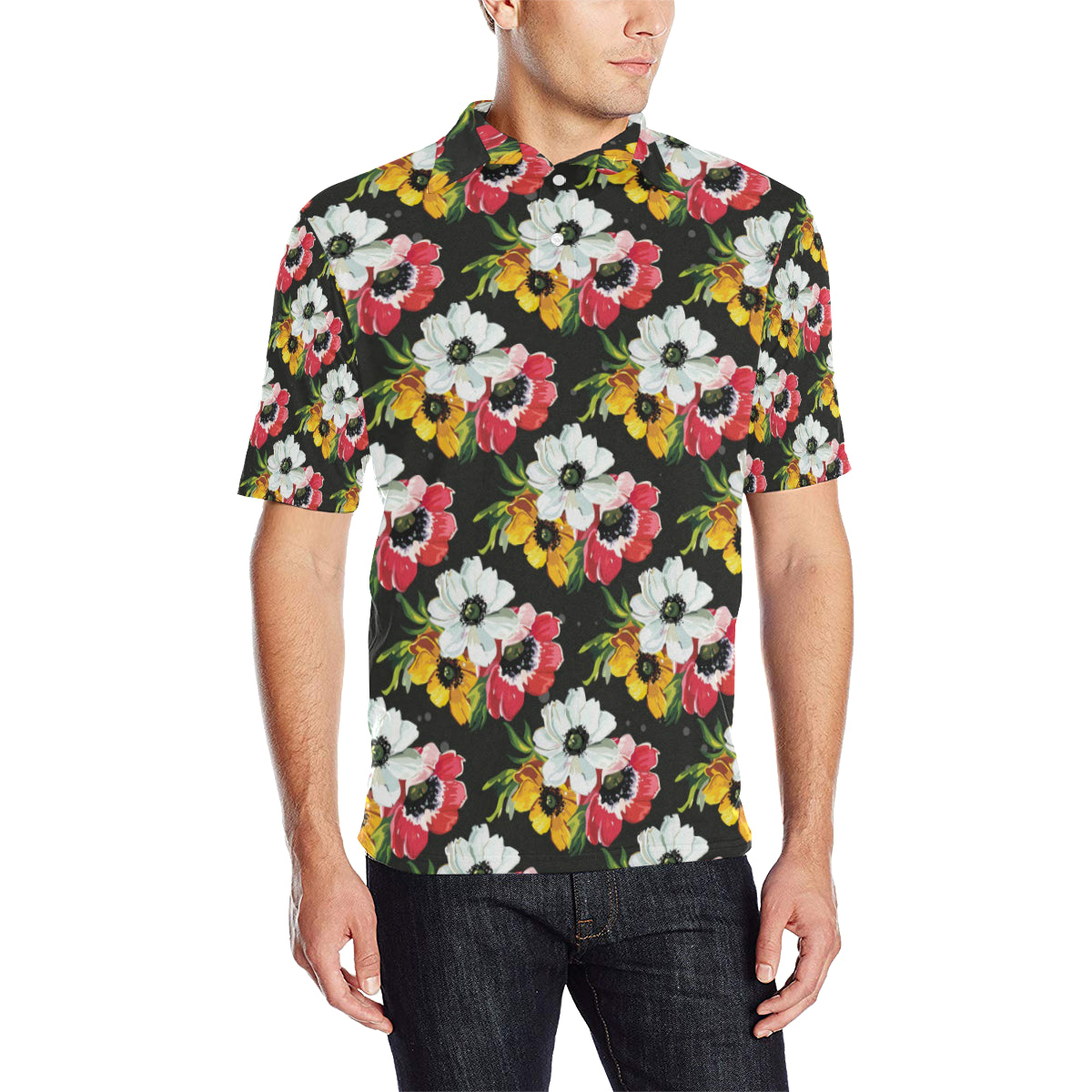Anemone Pattern Print Design AM07 Men Polo Shirt