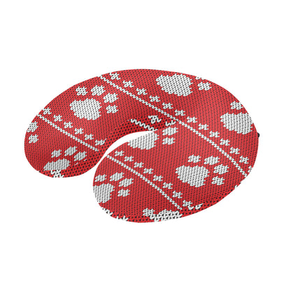 Knit Paw Pattern Print Design 03 U-Shaped Travel Neck Pillow