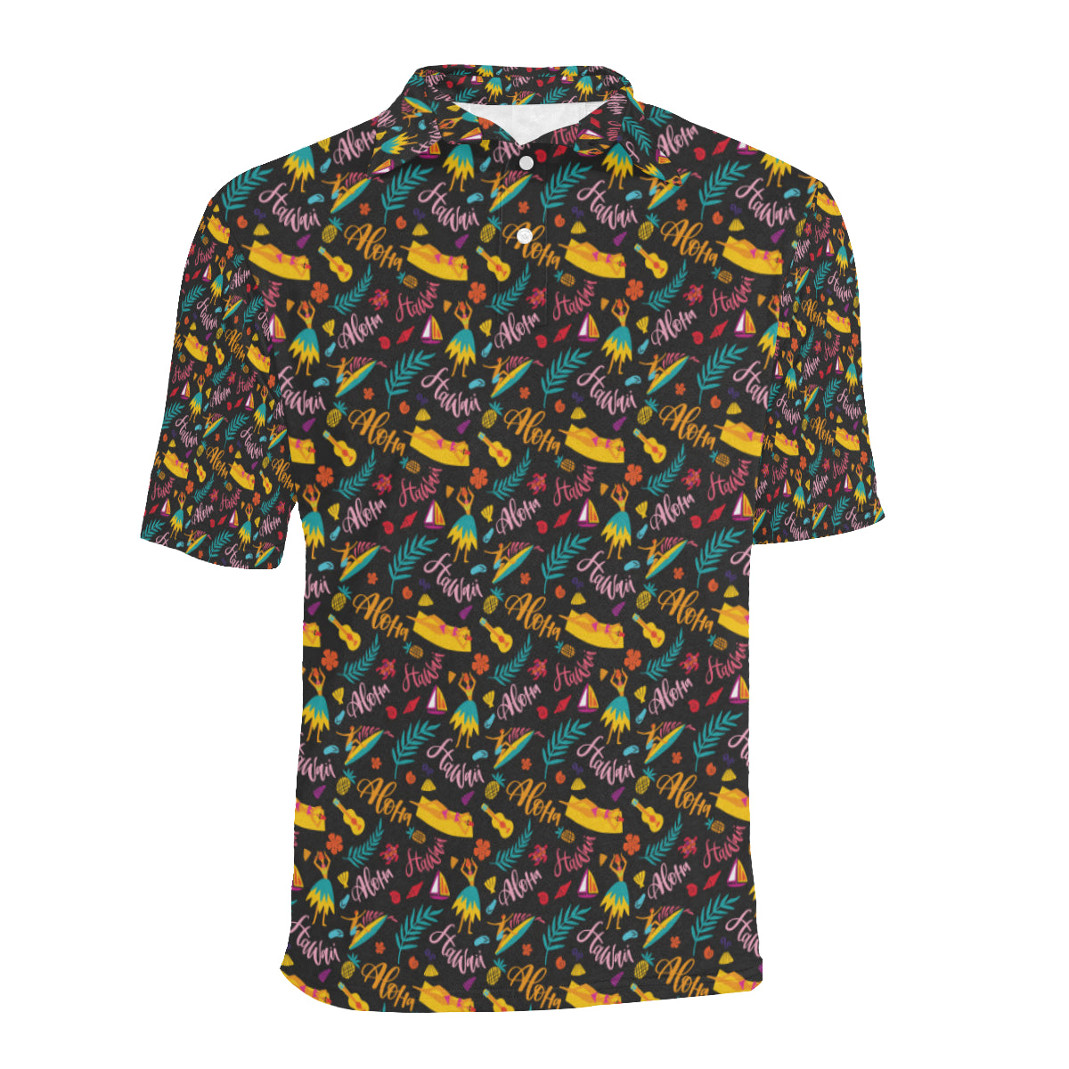 Aloha Hawaii Summer Design Themed Print Men Polo Shirt