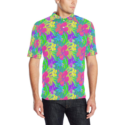 Neon Tropical Pattern Print Design A03 Men Polo Shirt