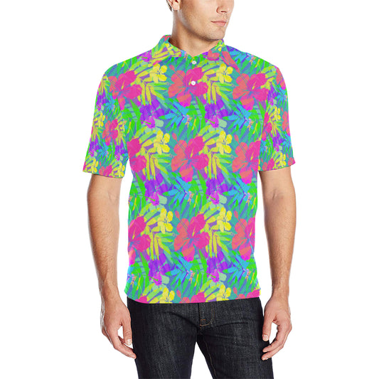 Neon Tropical Pattern Print Design A03 Men Polo Shirt