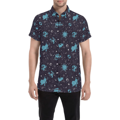 Zodiac Print Design LKS303 Men Short Sleeve Button Up Shirt