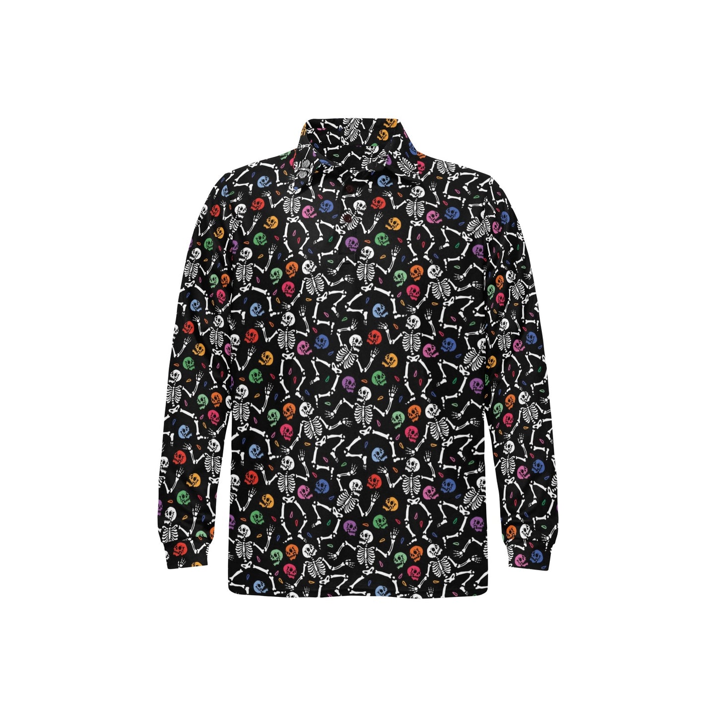 Skeleton Print Design LKS307 Long Sleeve Polo Shirt For Men's