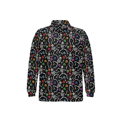 Skeleton Print Design LKS307 Long Sleeve Polo Shirt For Men's