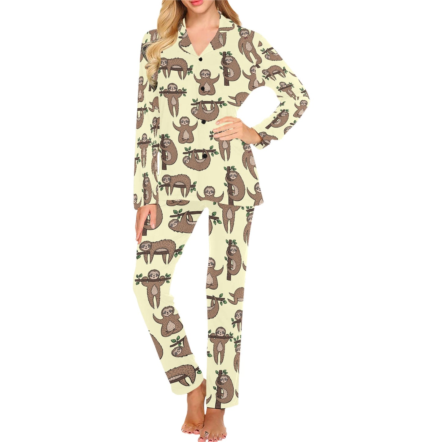 Sloth Print Design LKS3010 Women's Long Pajama Set
