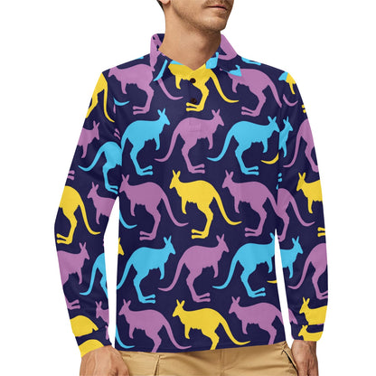 Kangaroos Pattern Print Design 02 Long Sleeve Polo Shirt For Men's