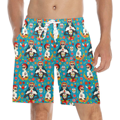 Day of the Dead Old School Girl Design Men's Swim Trunks Beach Shorts