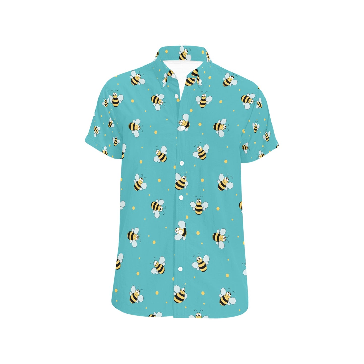 Bee With Dot Print Design LKS309 Men Short Sleeve Button Up Shirt